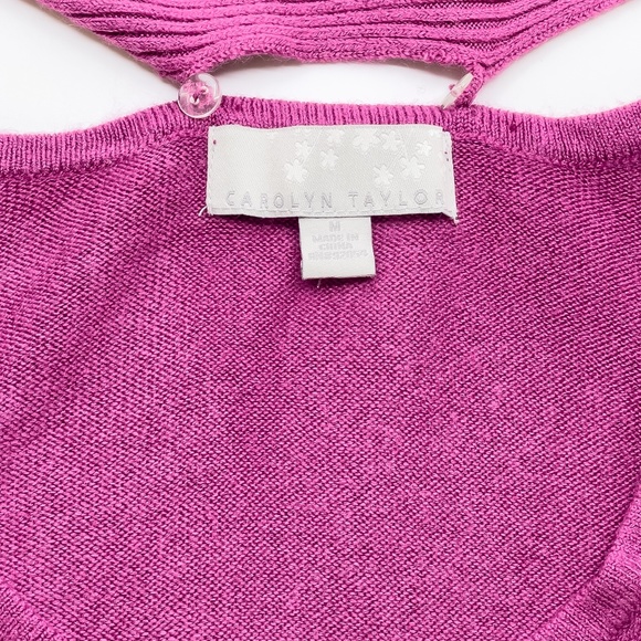 Pink V Neck Rhinestone Trim Sweater with attached Scarf - Picture 3 of 8